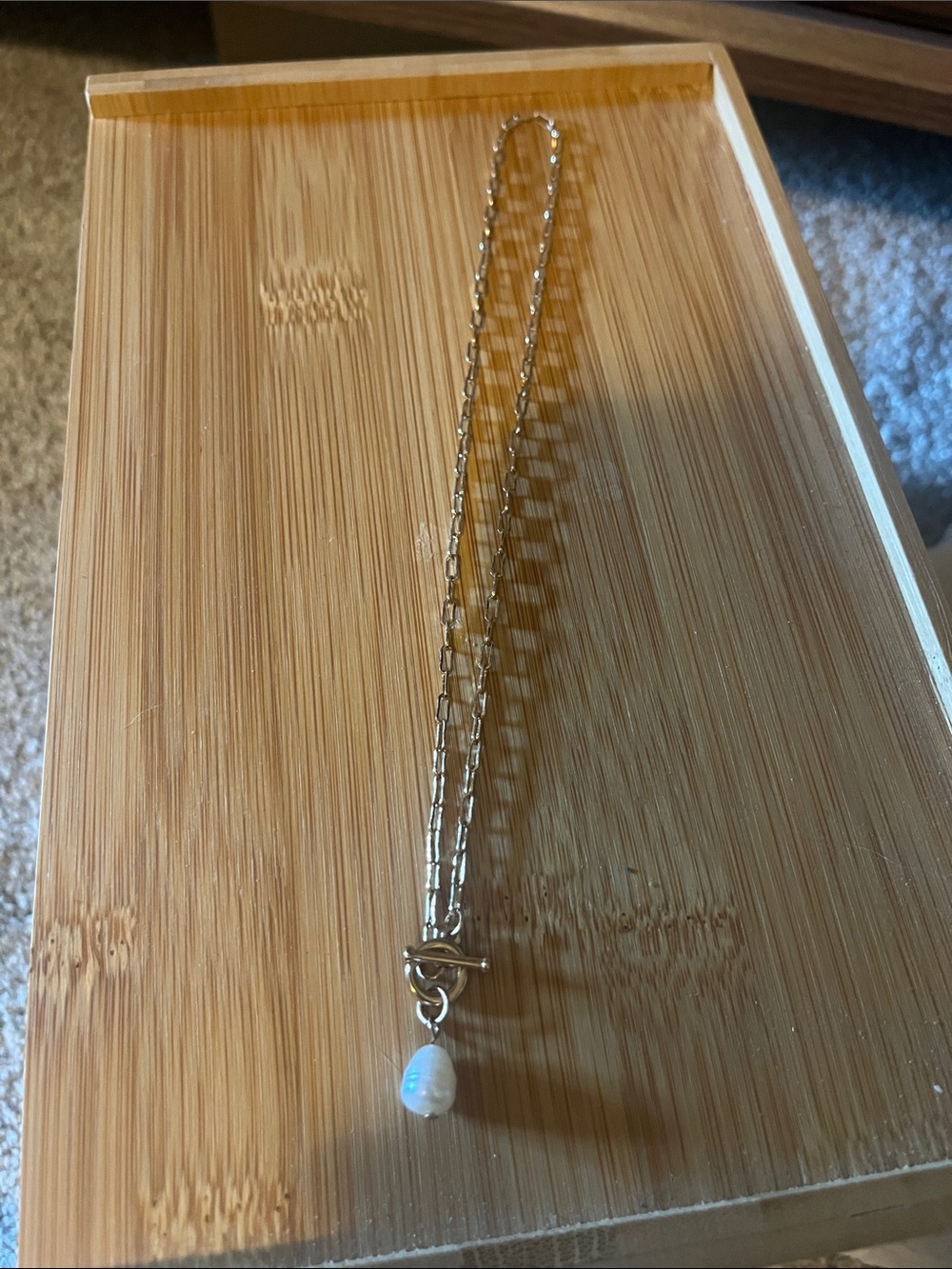 Delicate Silver Chain Necklace with White Pearl Pendant
